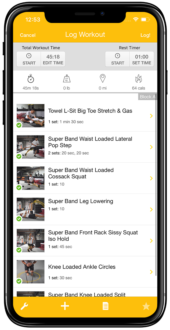 GBG Hoops mobile app interface showing a list of exercises