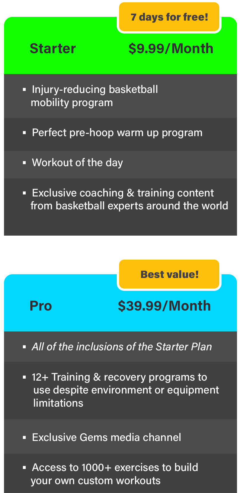 Plans and Pricing Mobile