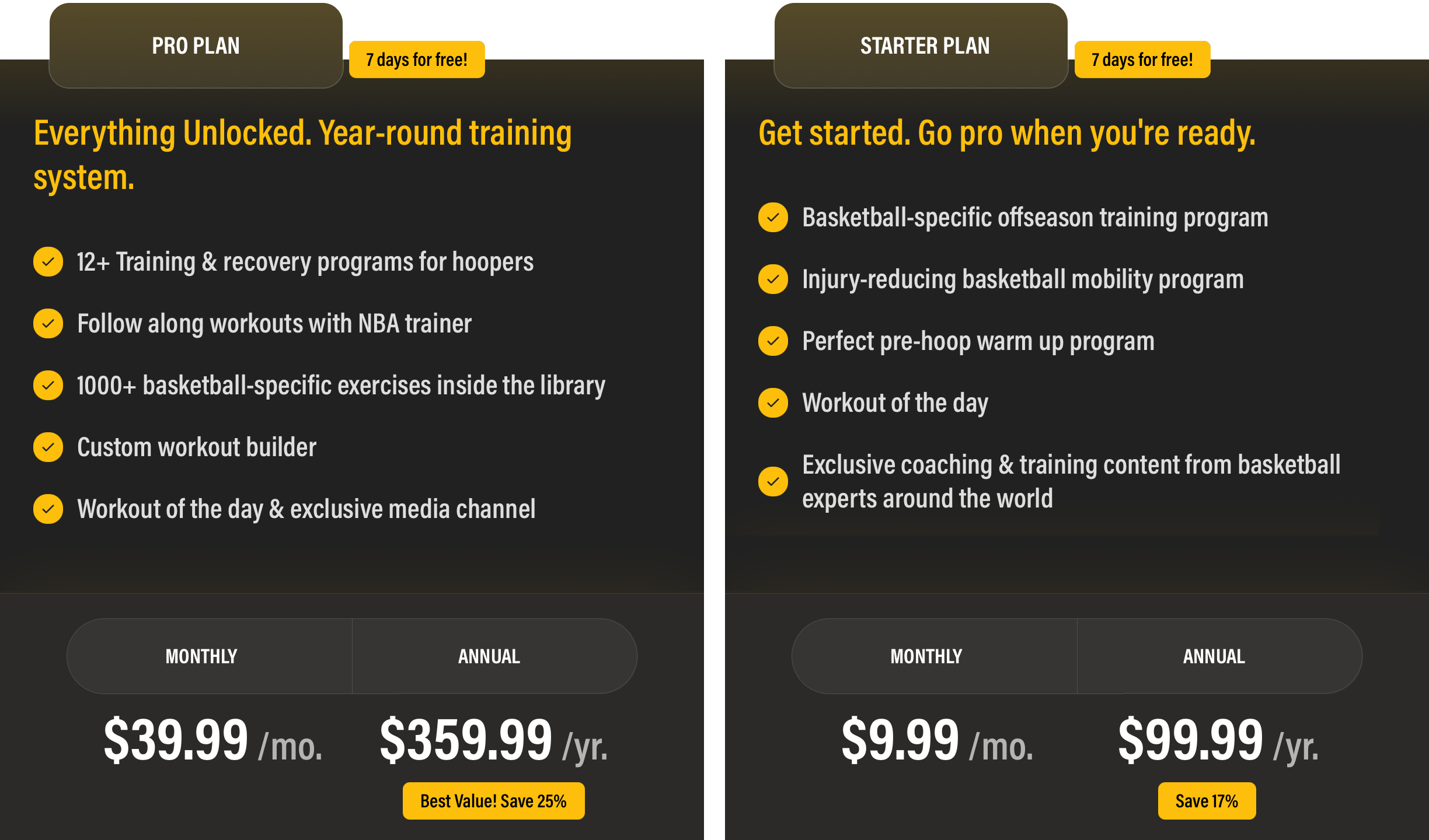 Plans and Pricing Desktop