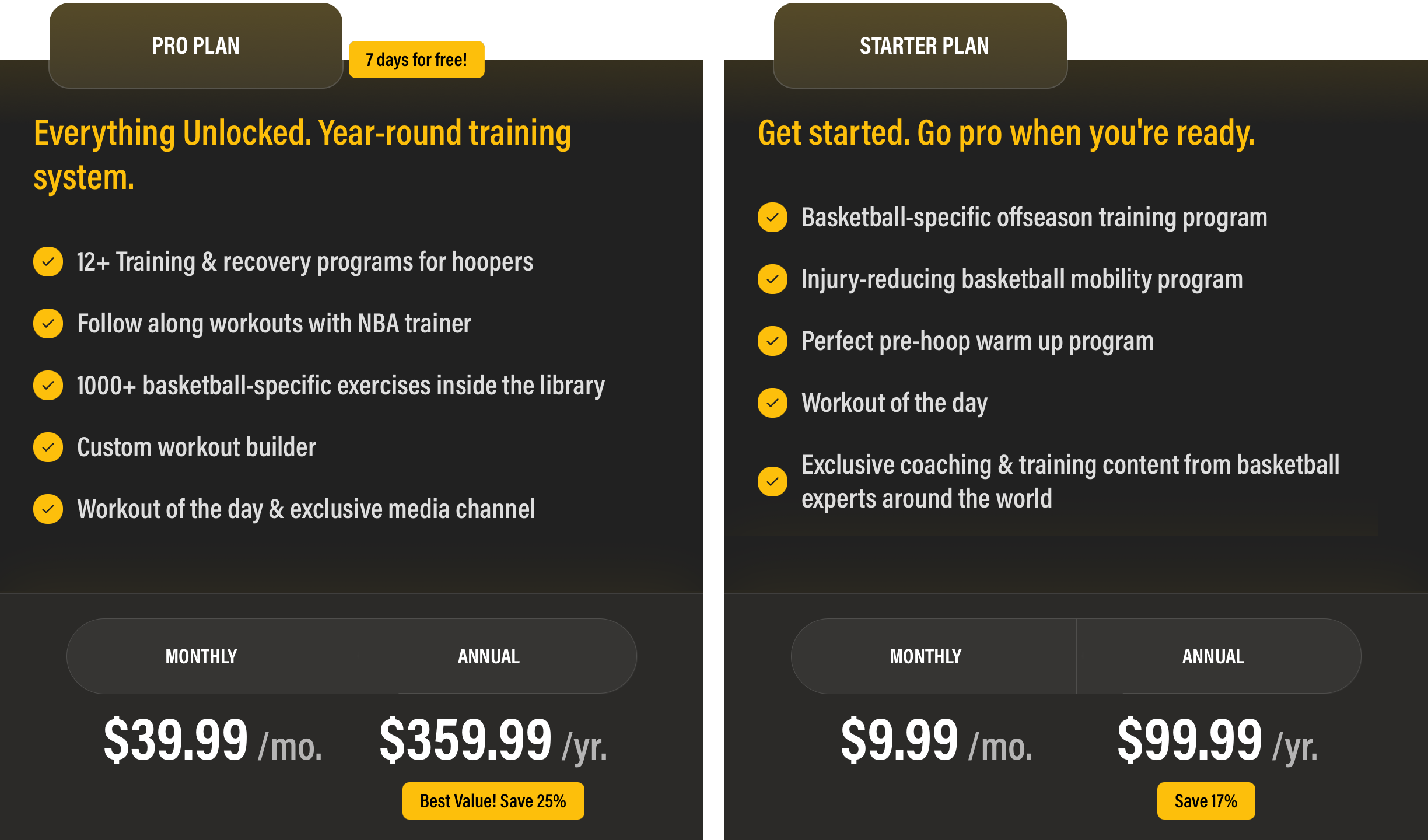 Plans and Pricing Desktop